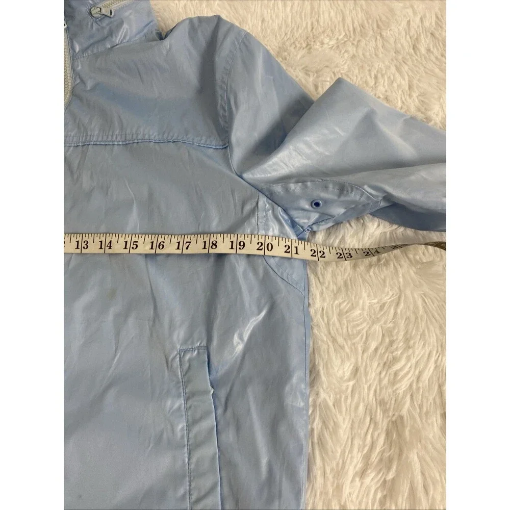 Perry Ellis Hooded Jacket Rain Coat Womens Size M Blue Pastel Full Zip Pockets